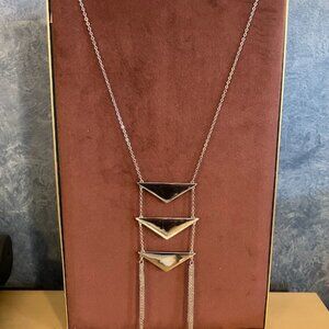 WHBM WHITE HOUSE BLACK MARKET Silver Tone Chain Necklace Triangles Chain Tassels